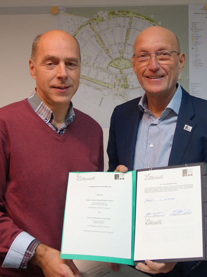 Freuen sich auf spannende Projekte (von links): Stefan Kappes, geschäftsführender Partner und Gesellschafter der Götte Landschaftsarchitekten GmbH, und Martin Strauß, Geschäftsführer Landschaftsagentur Plus. Foto: Landschaftsagentur Plus GmbH