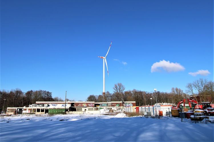 Blick auf die Baustelle von Polsum 1 im Februar 2021. Wegen des Wintereinbruchs mussten die Arbeiten kurzfristig für eine Woche gestoppt werden. © RAG Montan Immobilien GmbH, Fotograf: Stephan Conrad 