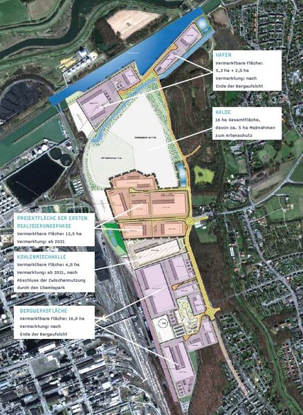 Übersicht der Projektfläche gate.ruhr mit den Teilabschnitten. Die Fördermittel fließen jetzt für Teilabschnitt 1.