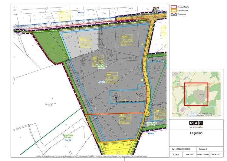 Der Bebauungsplan zum Industriepark Große Heide in Wulfen mit Verkauf- und Optionsfläche.